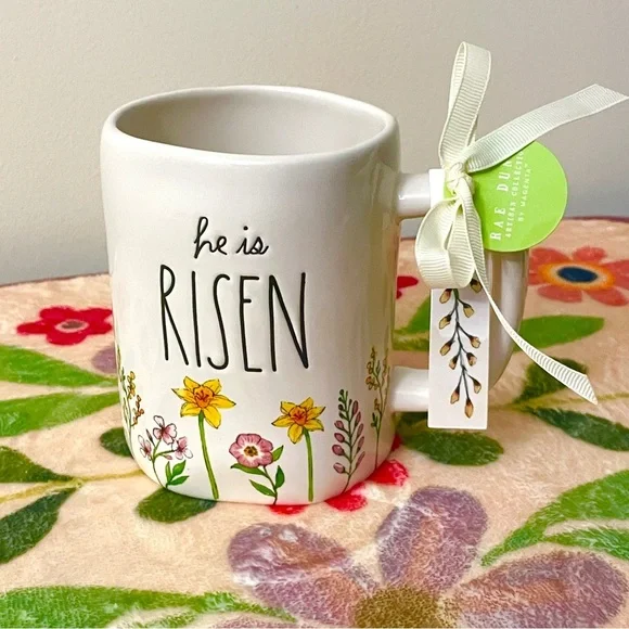 Rae Dunn White Mug with Floral Design - Picture 1 of 11